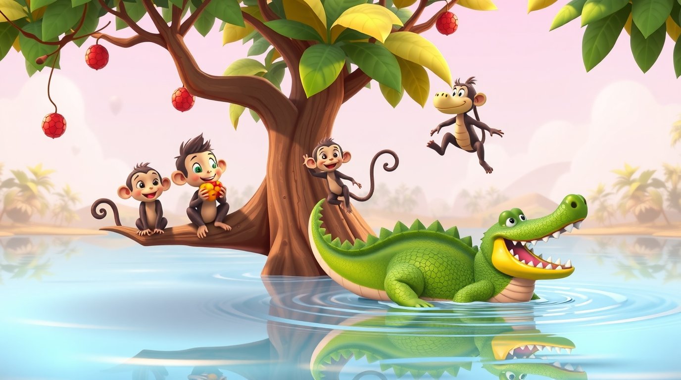 The Clever Monkey and the Crocodile—Bedtime Story for Kids