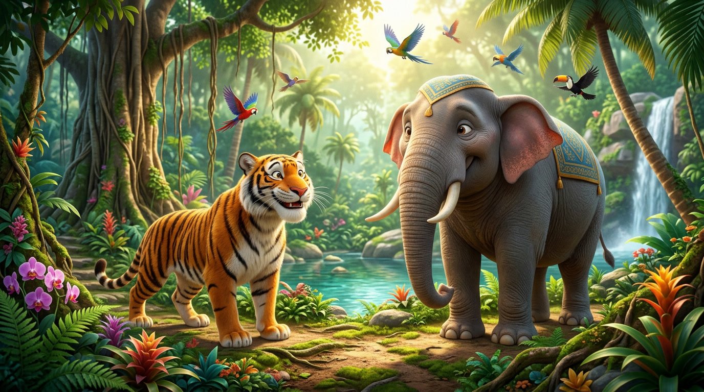 The Smart Tiger and Wise Elephant Story for Kids | Moral Story About Friendship & Thinking